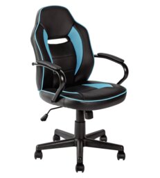 Argos Home Faux Leather Mid Back Gaming Chair - Blue & Black - thumbnail 1