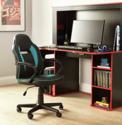 Argos Home Faux Leather Mid Back Gaming Chair - Blue & Black - thumbnail 2