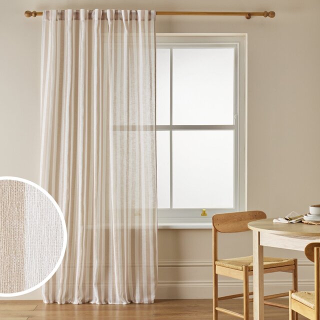 Argos Home Stripe Tab Top Sheer Voile Curtain - Natural - 140x183cm - image 1