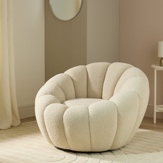 Argos Home Zarah Boucle Swivel Chair - Natural - image 1