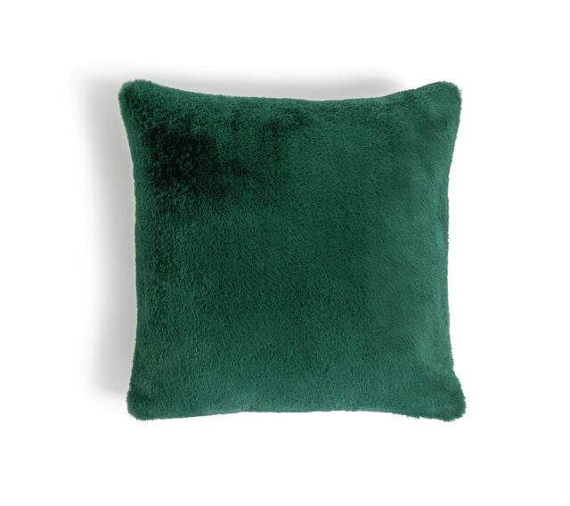 Habitat Plain Faux Fur Cushion - Emerald Green - 43x43cm - image 1