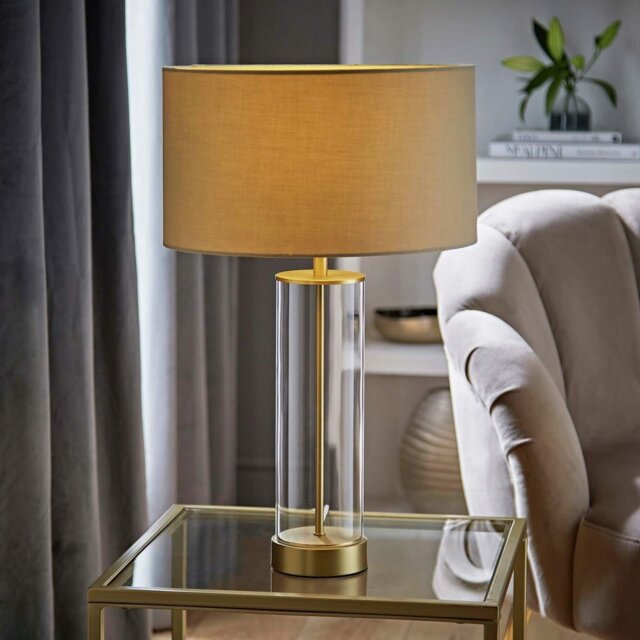 ValueLights Balan LED Gold & Clear Tube Table Lamp With Beige Shade - Natural - image 1