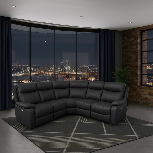 Aspire Kingsmere Leather Power Recliner Corner Sofa - Black - image 1