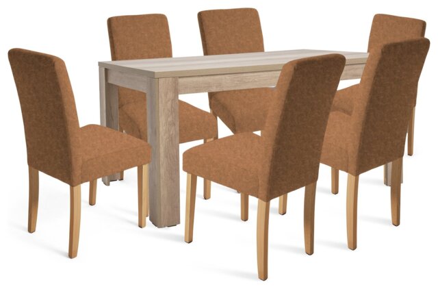 Argos Home Preston Oak Dining Table & 6 Tan Chairs - image 1