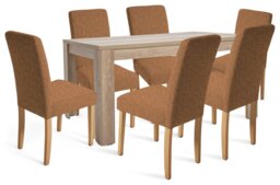 Argos Home Preston Oak Dining Table & 6 Tan Chairs - thumbnail 1