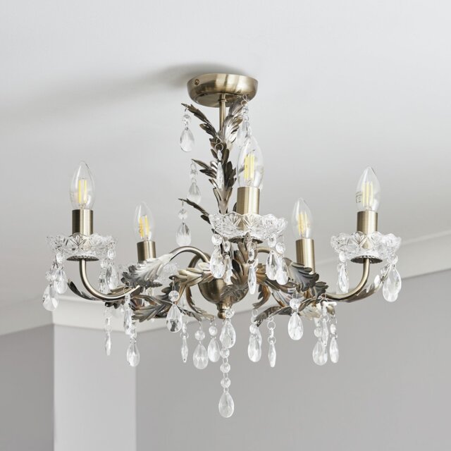 BHS Josefine Glass 5 Light Chandelier - Brass - image 1