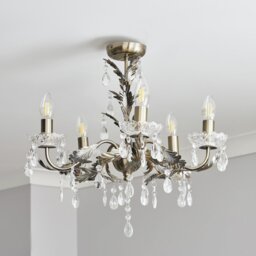 BHS Josefine Glass 5 Light Chandelier - Brass - thumbnail 1