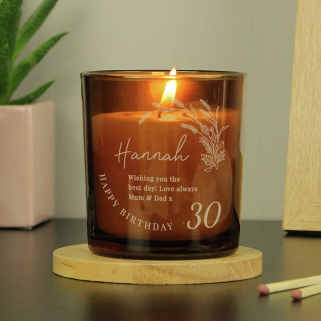 Personalised Message Birthday Amber Glass Candle - Vanilla - image 1