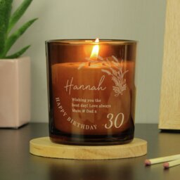 Personalised Message Birthday Amber Glass Candle - Vanilla