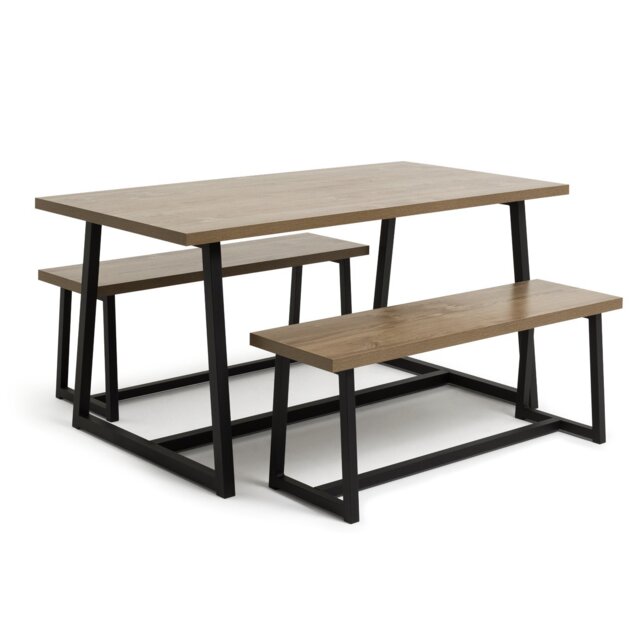 Habitat Nomad Non-Extending Oak Dining Table & 2 Oak Benches - image 1