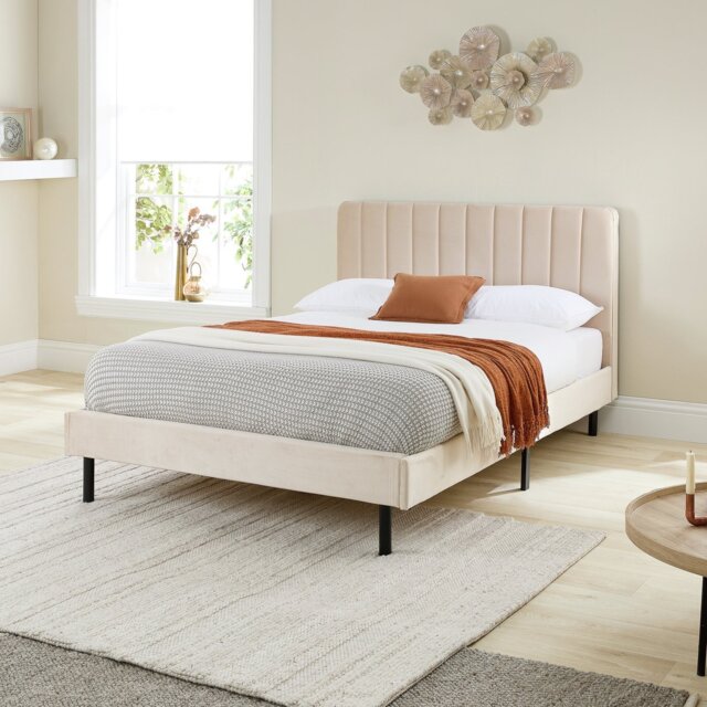 Aspire Rosella Double Velvet Bed Frame - Cream - image 1
