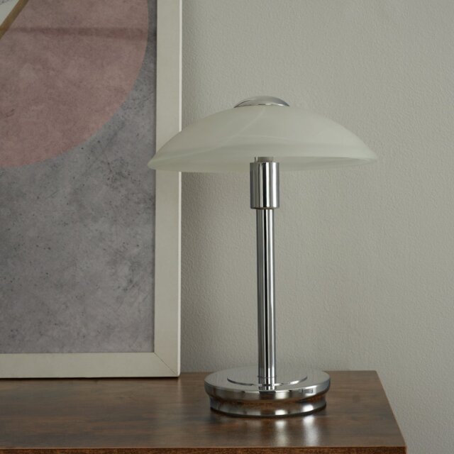 BHS Aria Alabaster Satin Nickel Touch Table Lamp - Silver - image 1