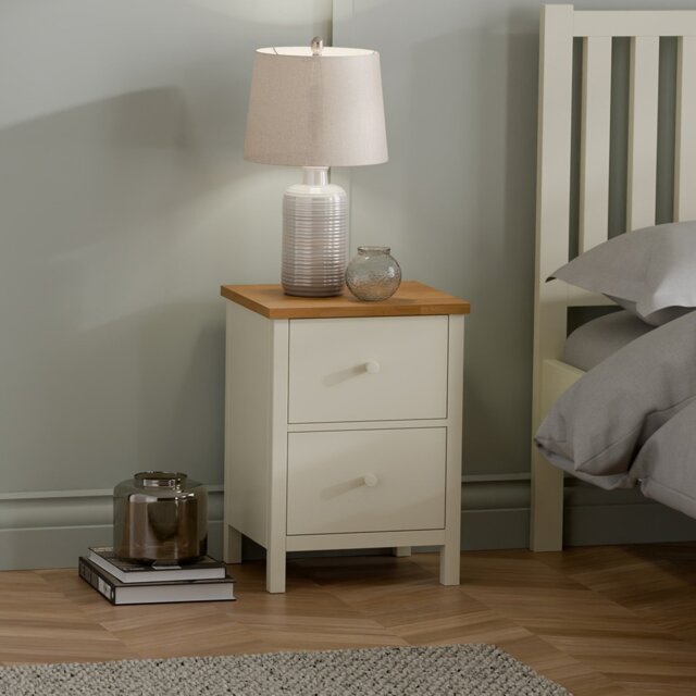 Julian Bowen Coxmoor 2 Drawer Bedside Table - Ivory & Oak - image 1