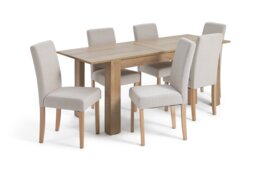 Argos Home Miami Extendable Oak Dining Table &6 Cream Chairs