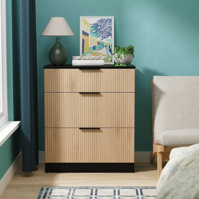 Livara Ready Assembled Tofino 3 Drawer Chest - Black & Oak - image 1