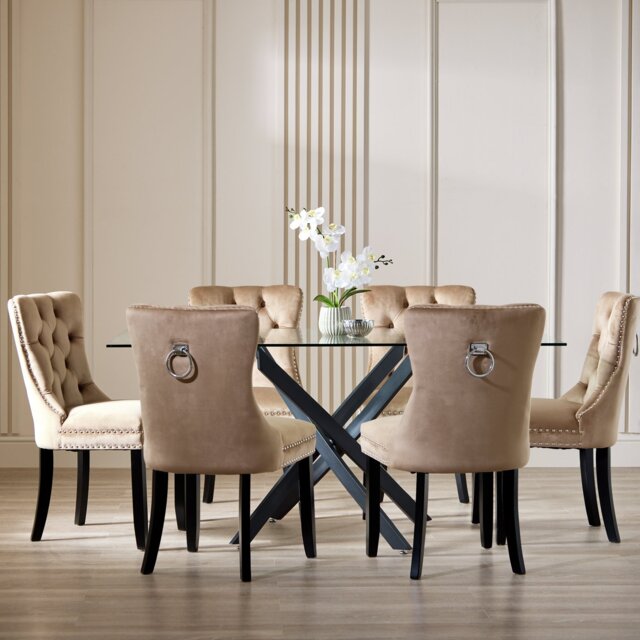 Argos Home Blake Black Dining Table & 6 Taupe Chairs - image 1