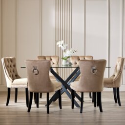 Argos Home Blake Black Dining Table & 6 Taupe Chairs - thumbnail 1
