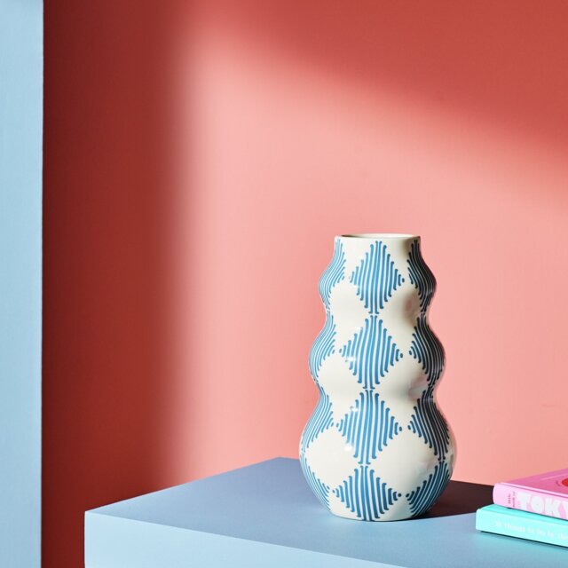 Habitat Harlequin Ceramic Blue Wiggle Vase - image 1