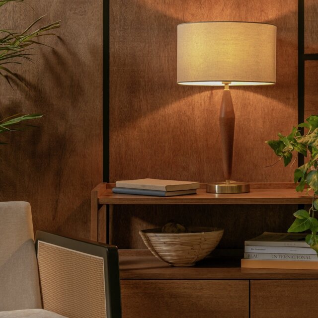 Habitat Wood and Brass Table Lamp - Walnut & Natural - image 1