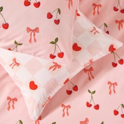 Argos Home Cherry Hearts Pink Bedding Set - Double - thumbnail 2