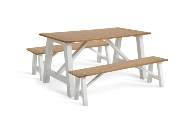 Habitat Burford White Dining Table & 2 White Benches - image 1