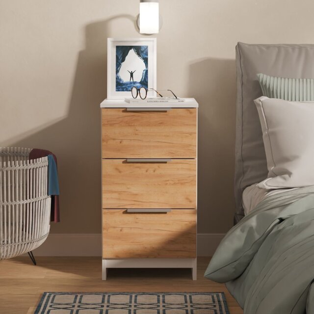 Livara Ready Assembled Orillia Bedside Table - White & Oak - image 1