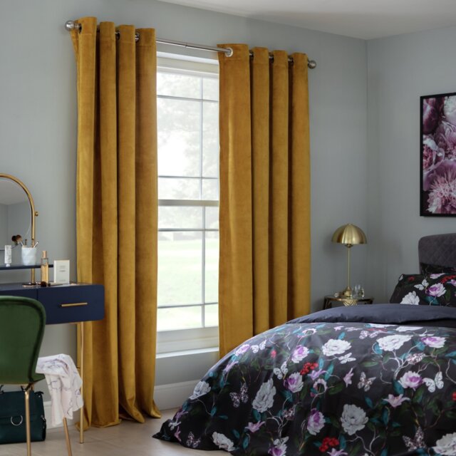 Habitat Dimout Velvet Eyelet Curtains - Mustard - 117x183cm - image 1