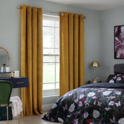 Habitat Dimout Velvet Eyelet Curtains - Mustard - 117x183cm - thumbnail 1