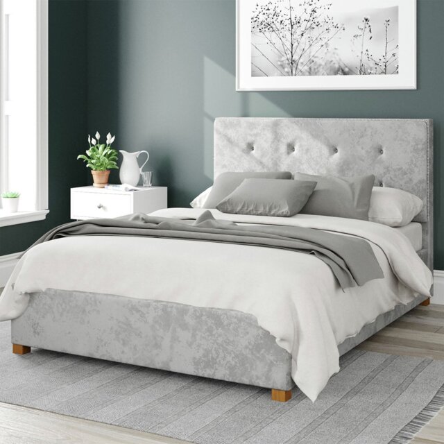 Aspire Presley Velvet Superking Ottoman Bedframe - Silver - image 1