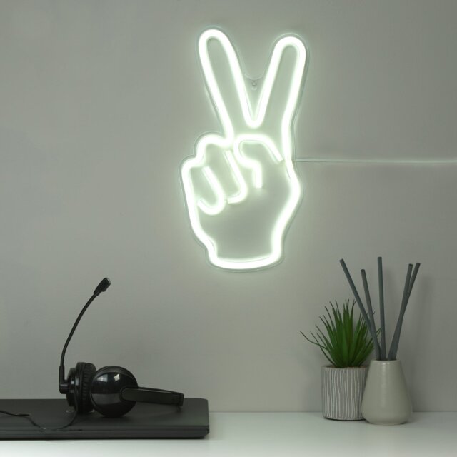 Searchlight Neon Effect Peace Sign Wall Light - White - image 1