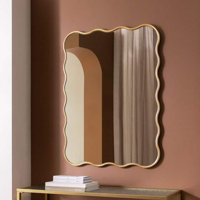 Habitat Gold Coloured Wavy Wall Mirror - 96x71cm - image 1