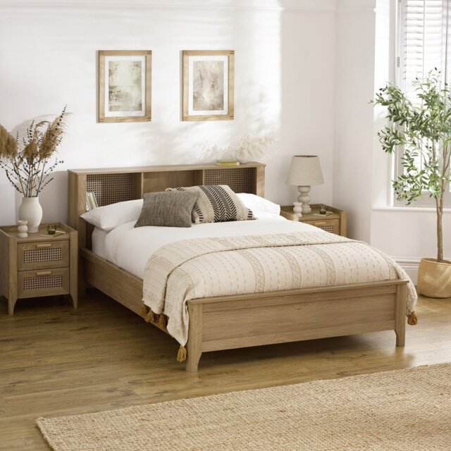 Julian Bowen Sydney Kingsize Rattan Bed Frame - Oak Effect - image 1