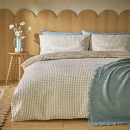 Habitat Gingham Seersucker Neutral Bedding Set - Superking