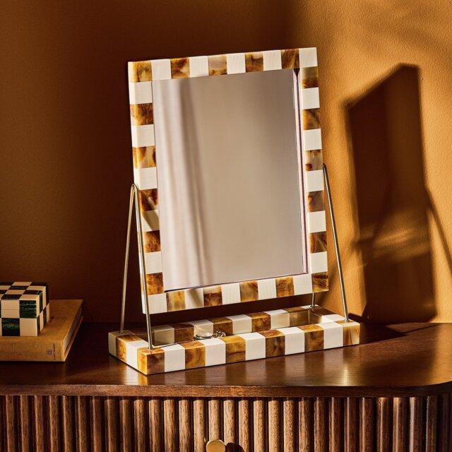 Habitat Checkered Brown & Cream Resin Dressing Table Mirror - 41x33cm - image 1