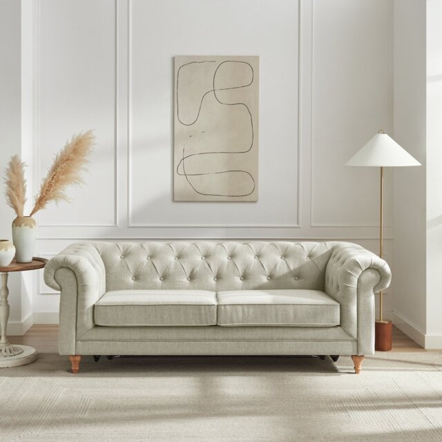 Habitat Chesterfield 2 Seater Fabric Sofa Bed - Natural - image 1