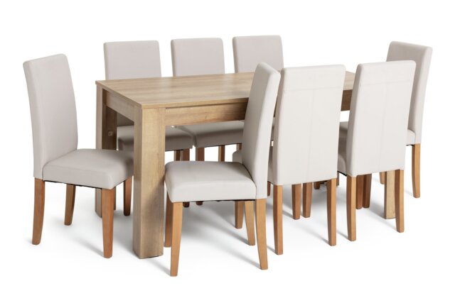 Argos Home Miami Extending Oak Dining Table & 8 Cream Chairs - image 1