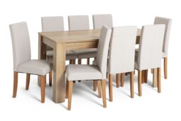 Argos Home Miami Extending Oak Dining Table & 8 Cream Chairs