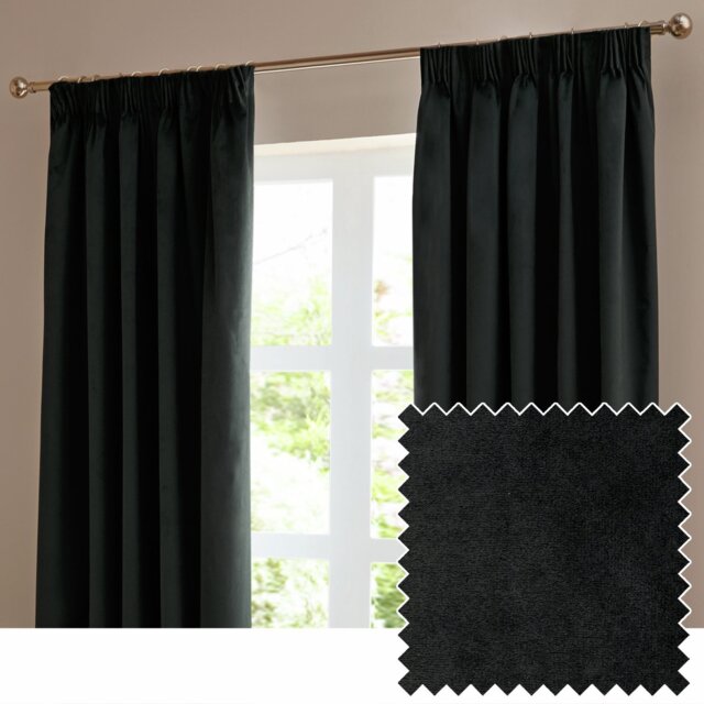 Furn Ultimate Velvet Blackout Pencil Pleat Curtains - Black - 229x229cm - image 1