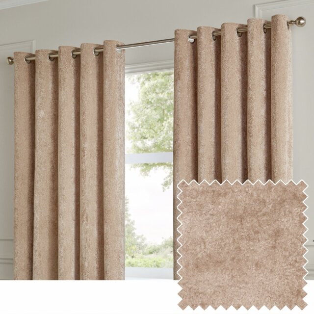 Paoletti Lustre Velvet Eyelet Curtains - Cream - 168x229cm - image 1