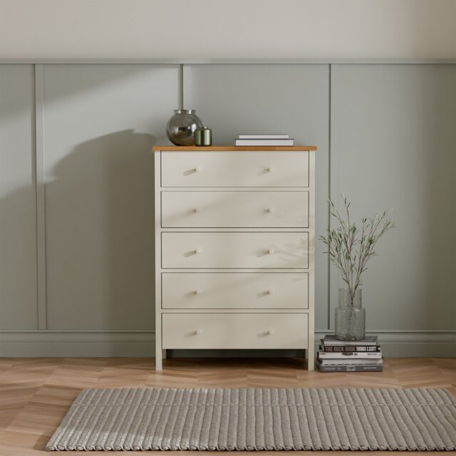 Julian Bowen Coxmoor Wide 5 Drawer Chest - Ivory - image 1