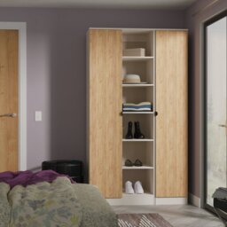 Livara ReadyAssembled Canmore 2 Door Shelf Wardrobe-WhiteOak - thumbnail 1