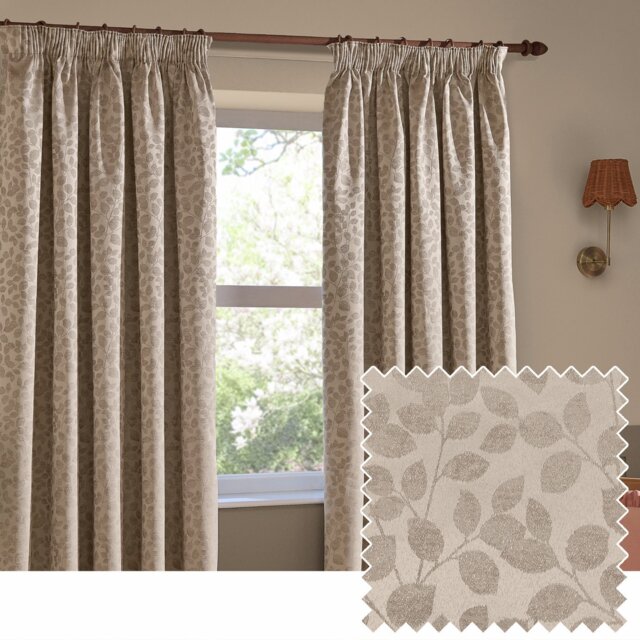 Wylder Grace Leaf Pencil Pleat Curtains - Taupe - 117x183cm - image 1