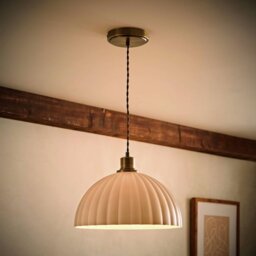 ValueLights Bourton Metal LED Ribbed Dome Pendant Ceiling Light - Gold - thumbnail 2