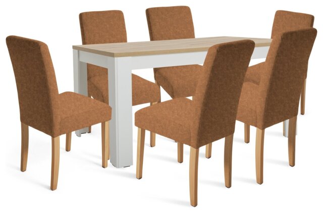 Argos Home Preston Grey Dining Table & 6 Tan Chairs - image 1