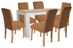 Argos Home Preston Grey Dining Table & 6 Tan Chairs - thumbnail 1