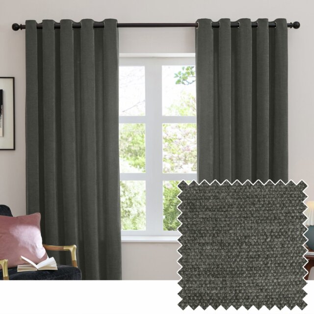 Furn Soft Chenille Blackout Eyelet Curtains - Charcoal - 229x229cm - image 1