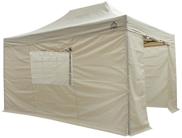 All Seasons 3mx4.5m Pop Up Garden Gazebo & Side Panels-Beige - image 1
