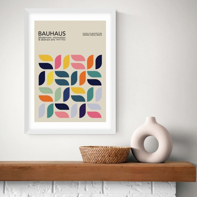 East End Prints Bauhaus Petals White Frame Art Print - A3 - image 1