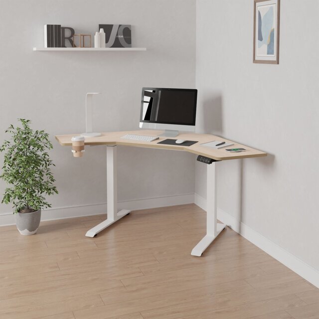 Koble Gino Corner Height Adjustable Desk - Light Wood - image 1