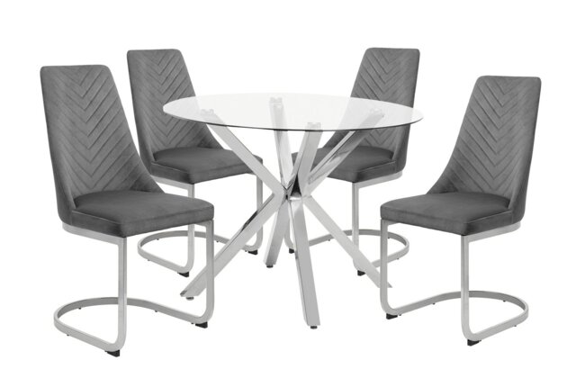 Argos Home Alice Glass Dining Table & 4 Silver Chairs - image 1